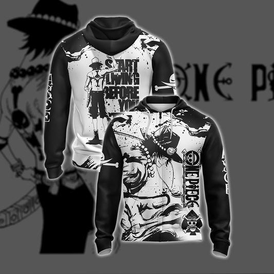 One Piece Ace - Start Living Before U Start Dying New Unisex Zip Up Hoodie