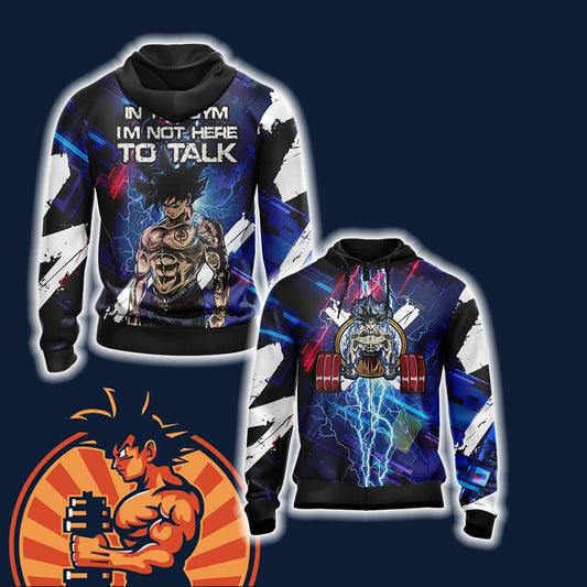 Dragon Ball In The Gym I'm Not Here To Talk Unisex Zip Up Hoodie