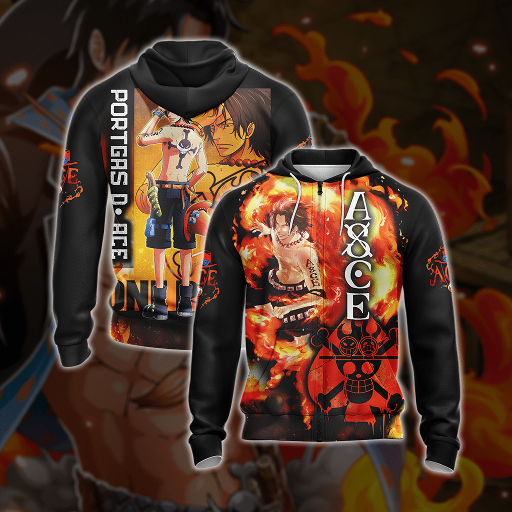 One Piece Portgas D. Ace New Unisex Zip Up Hoodie 4XL