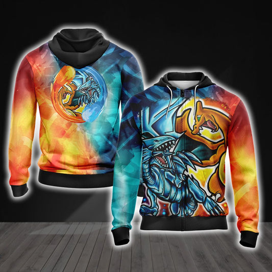 Yugioh - Charizard vs Blue Eyes White Dragon Zip Up Hoodie