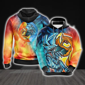 Yugioh - Charizard vs Blue Eyes White Dragon Unisex 3D Hoodie