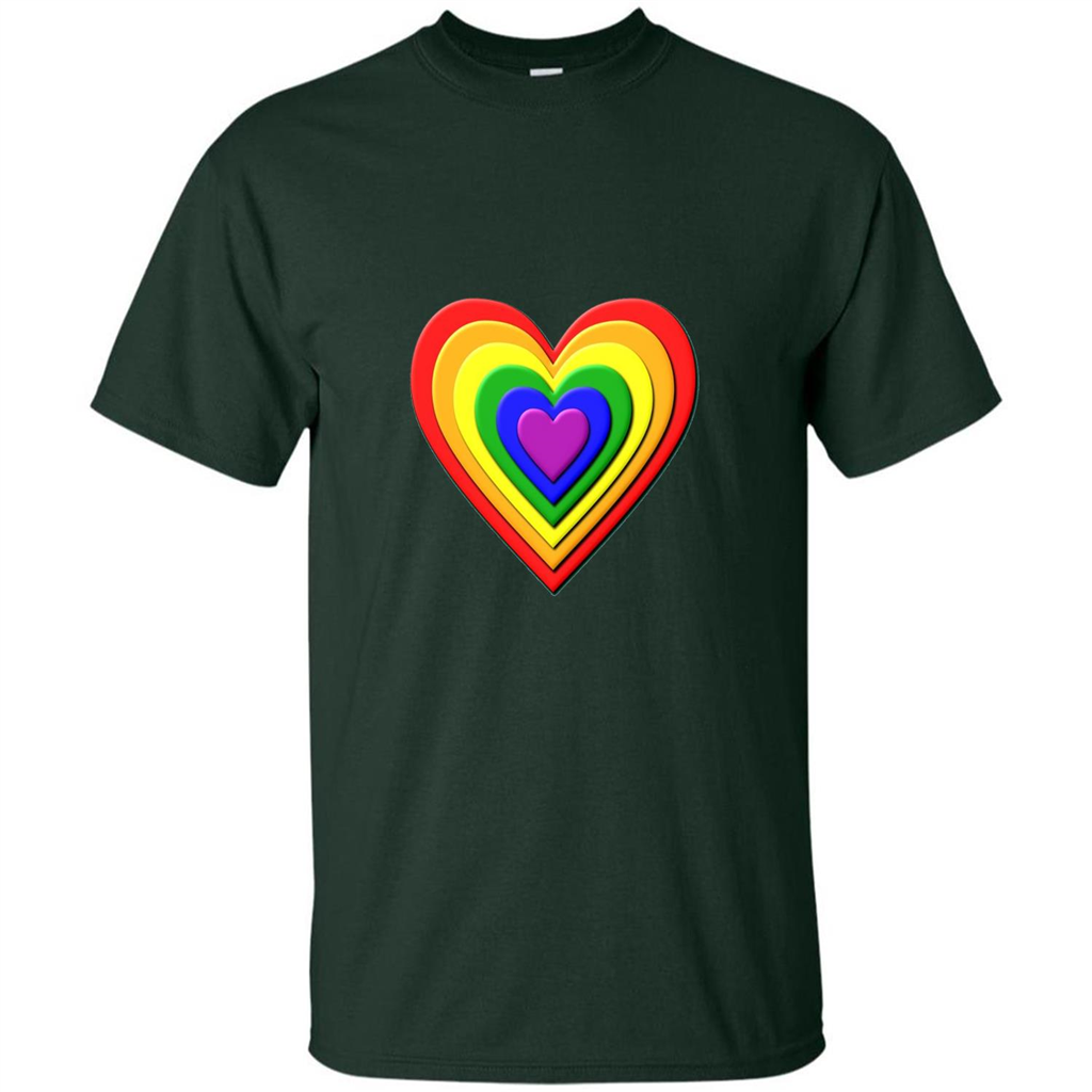 LGBT T-shirt Rainbow Heart T-shirt Forest Green