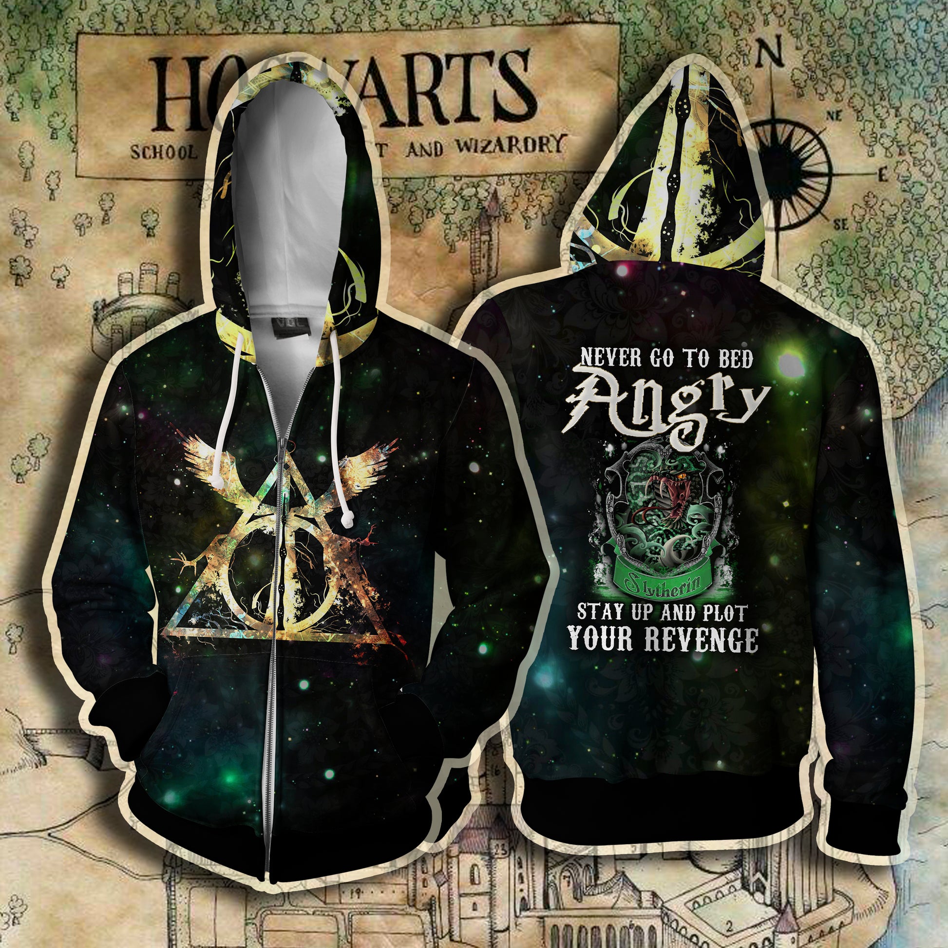 Slytherin Harry Potter - Never Go To Bed Angry Stay Up And Plot Your Revenge Zip Hoodie