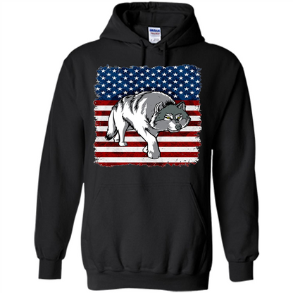 Independence Day T-shirt Grey Wolf On American Flag Patriotic Black