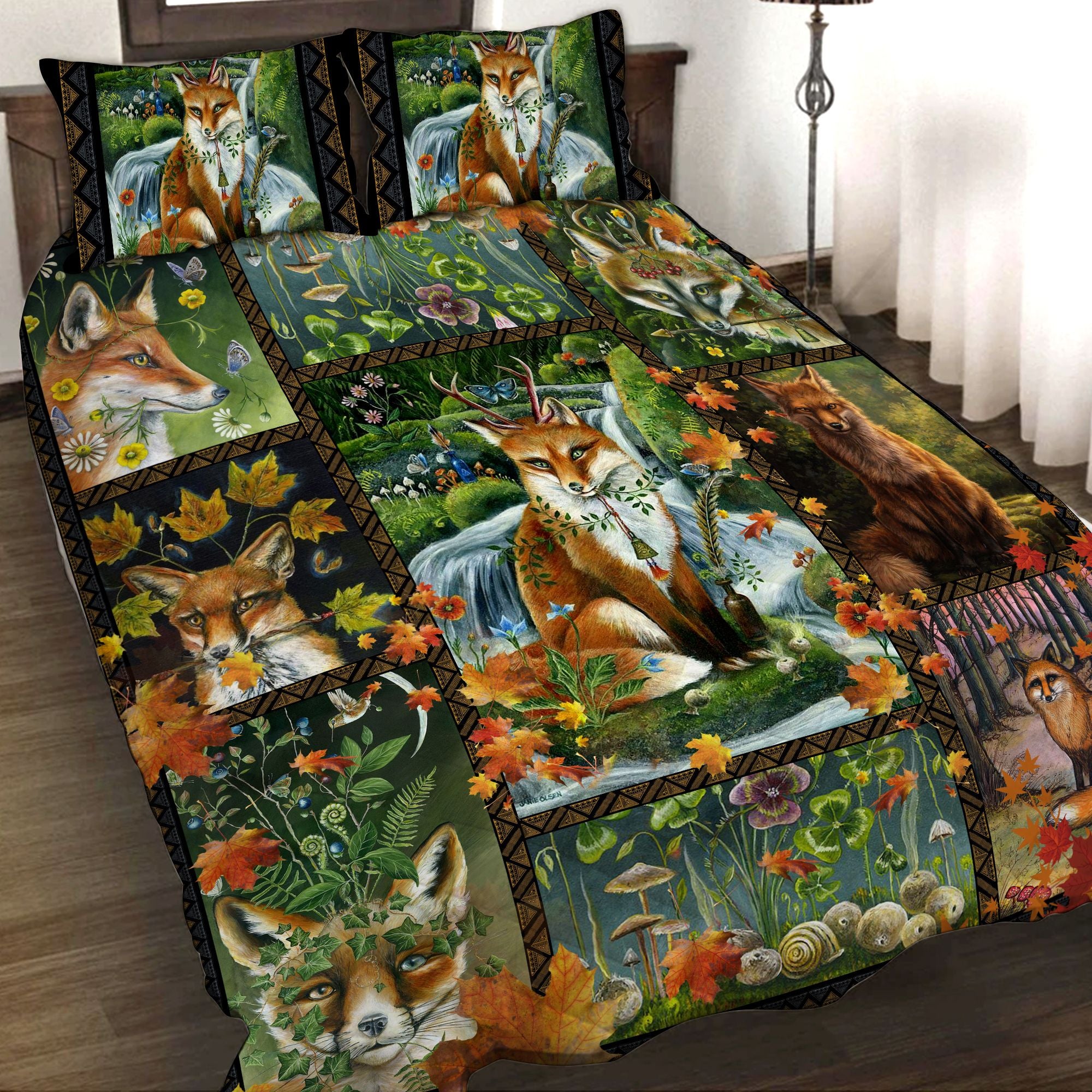 Beautiful Spring Fox In The Jungle 3D Quilt Bed Set