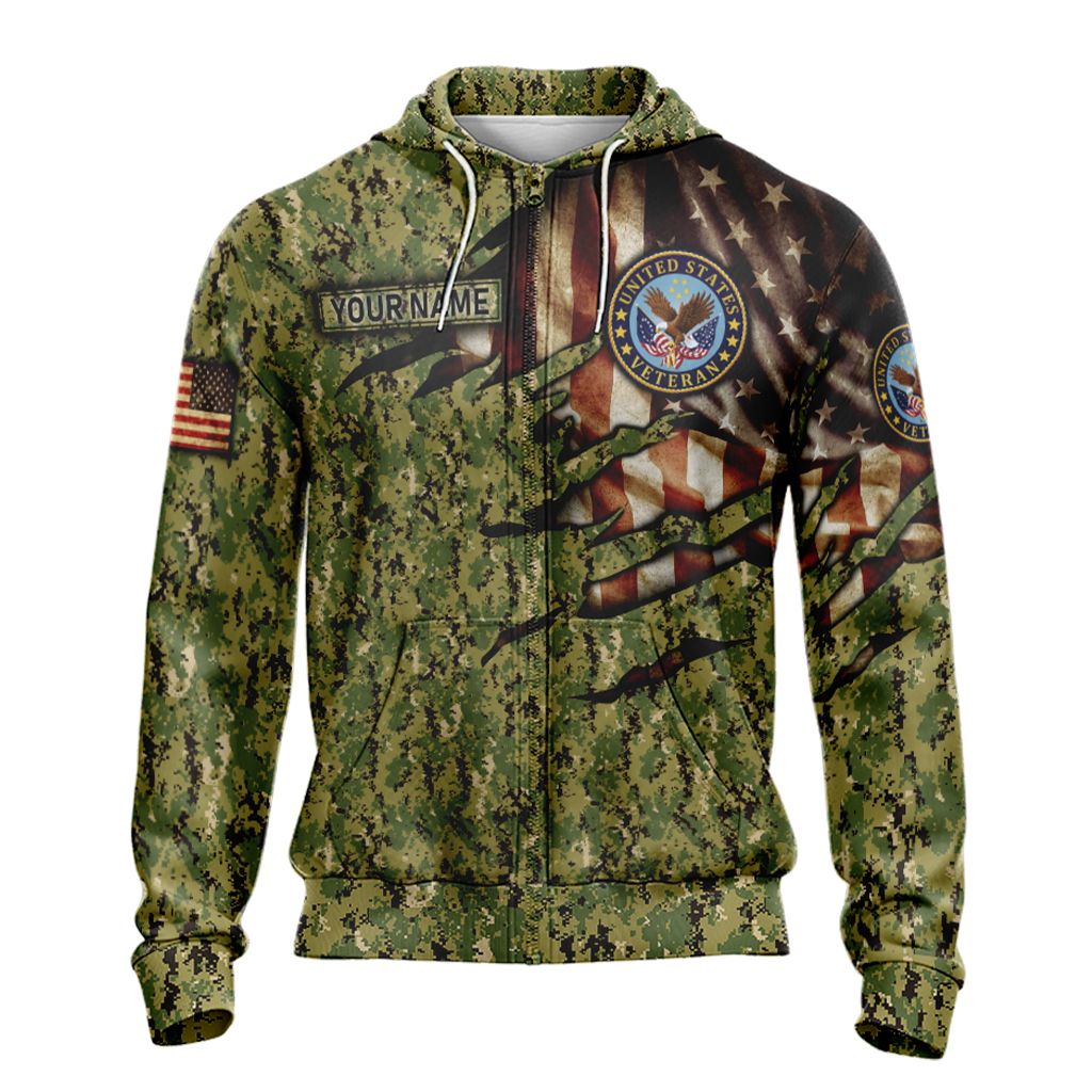 Veteran Camo 2 Unisex 3D T-shirt Zip Hoodie