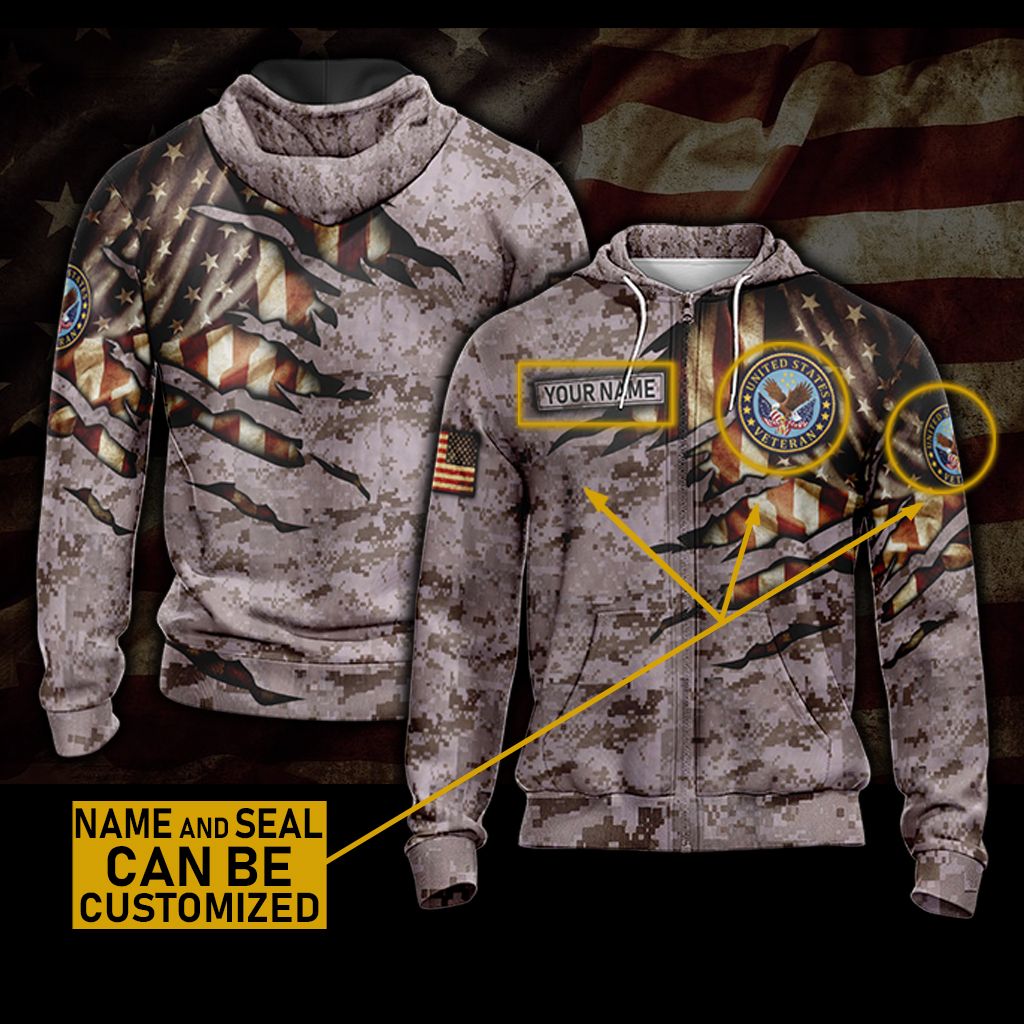 Veteran Camo 3 Unisex 3D T-shirt Zip Hoodie Zip Hoodie