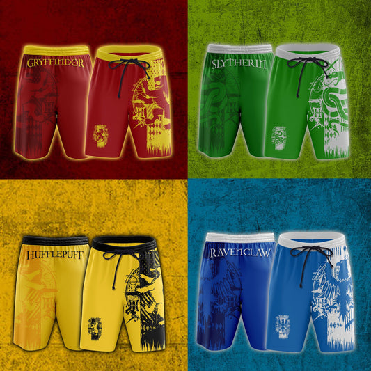 Personalized Quidditch Harry Potter Hogwarts House Gryffindor Slytherin Ravenclaw Hufflepuff Unisex 3D Beach Shorts