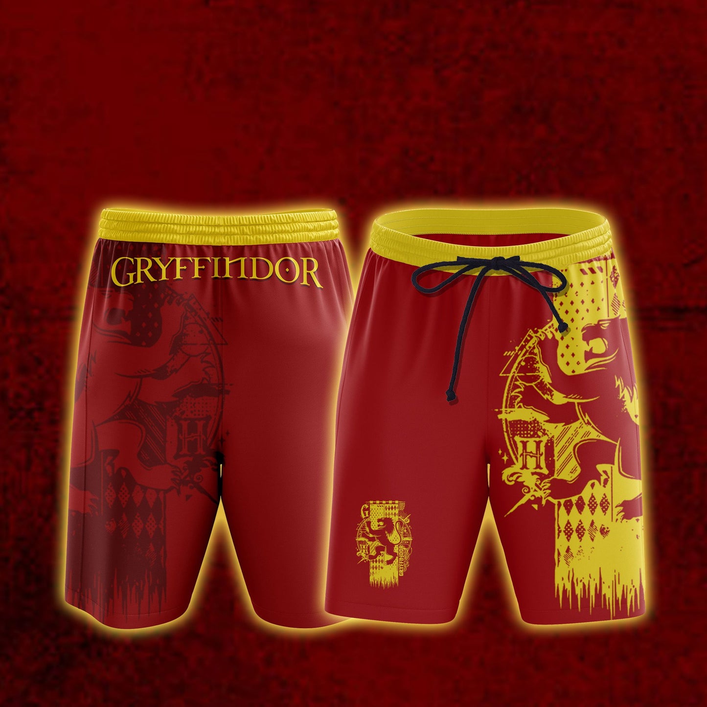 Personalized Quidditch Harry Potter Hogwarts House Gryffindor Slytherin Ravenclaw Hufflepuff Unisex 3D Beach Shorts