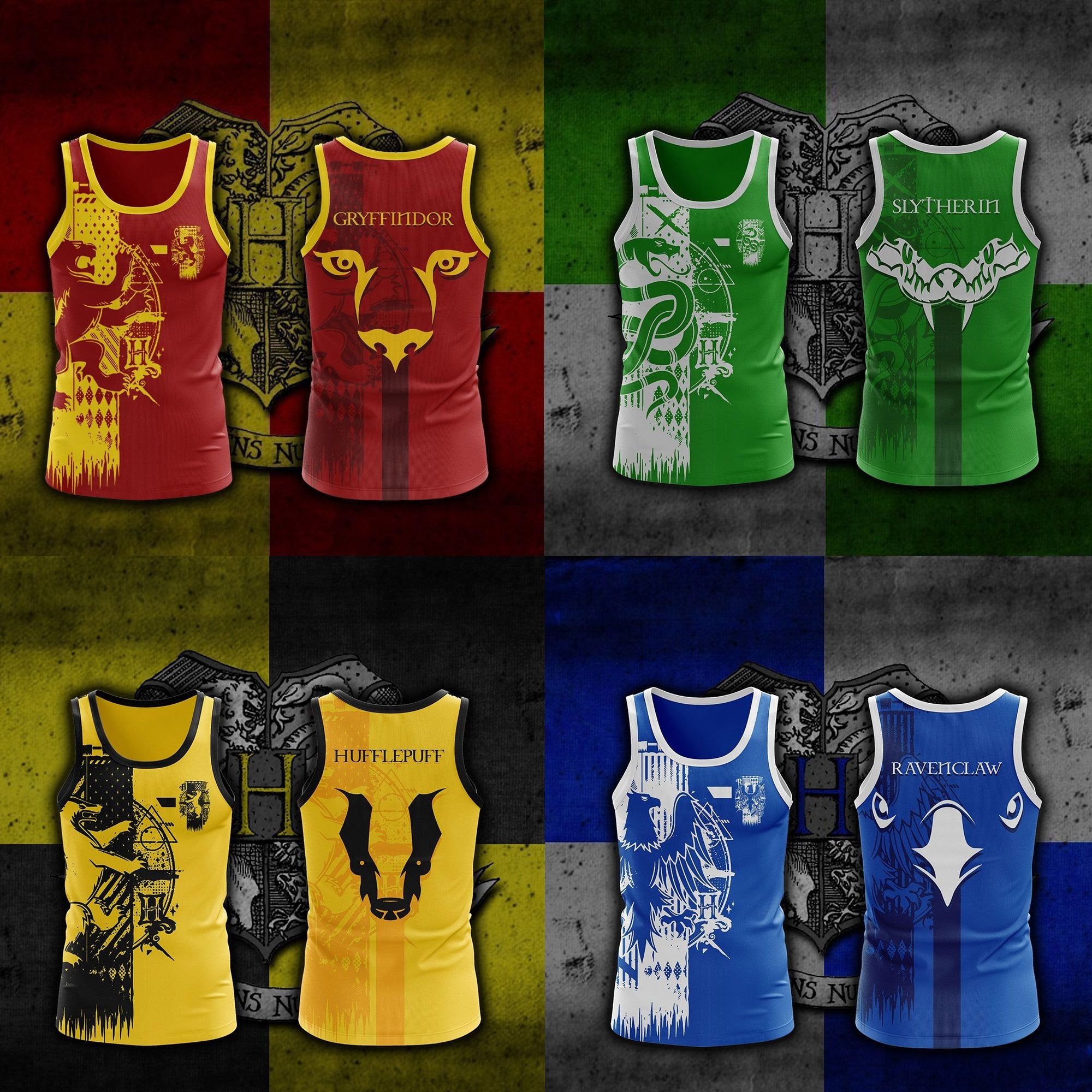 Personalized Quidditch Harry Potter Hogwarts House Gryffindor Slytherin Ravenclaw Hufflepuff Unisex 3D Tank Top