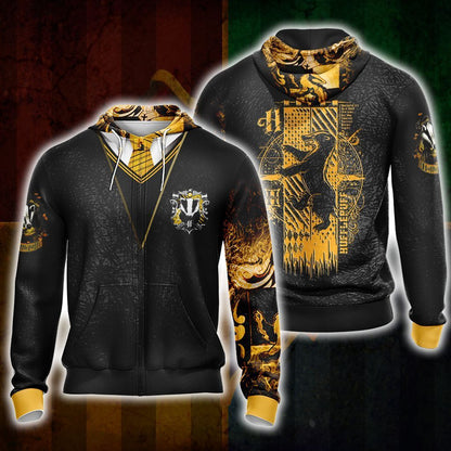 Harry Potter Hogwarts House Hufflepuff Unisex 3D Zip Hoodie