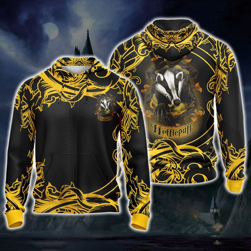 Harry Potter Hogwarts House Hufflepuff Unisex 3D Zip Hoodie