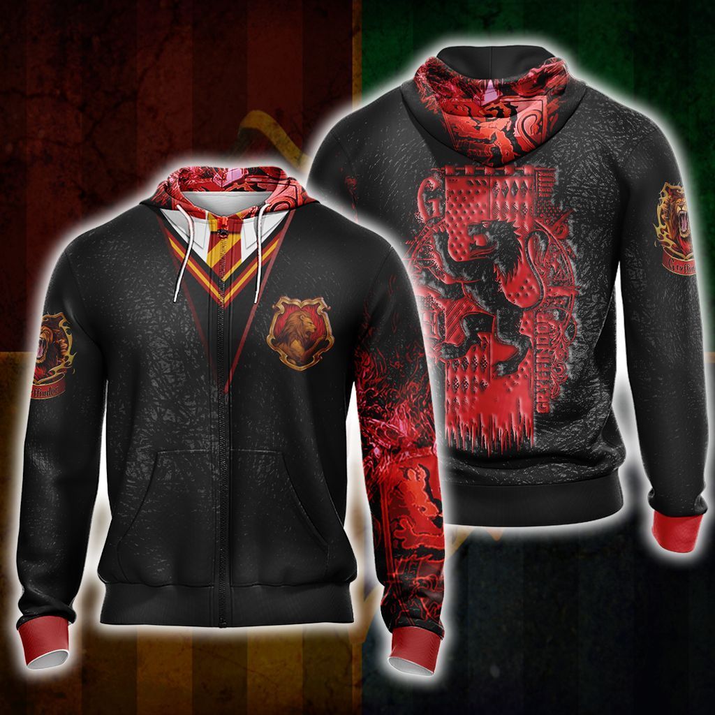 Harry Potter Hogwarts House Gryffindor Unisex 3D Zip Hoodie