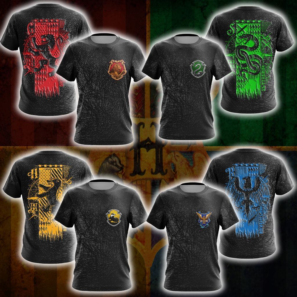 Harry Potter Hogwarts House Gryffindor Slytherin Ravenclaw Hufflepuff Unisex 3D T-shirt