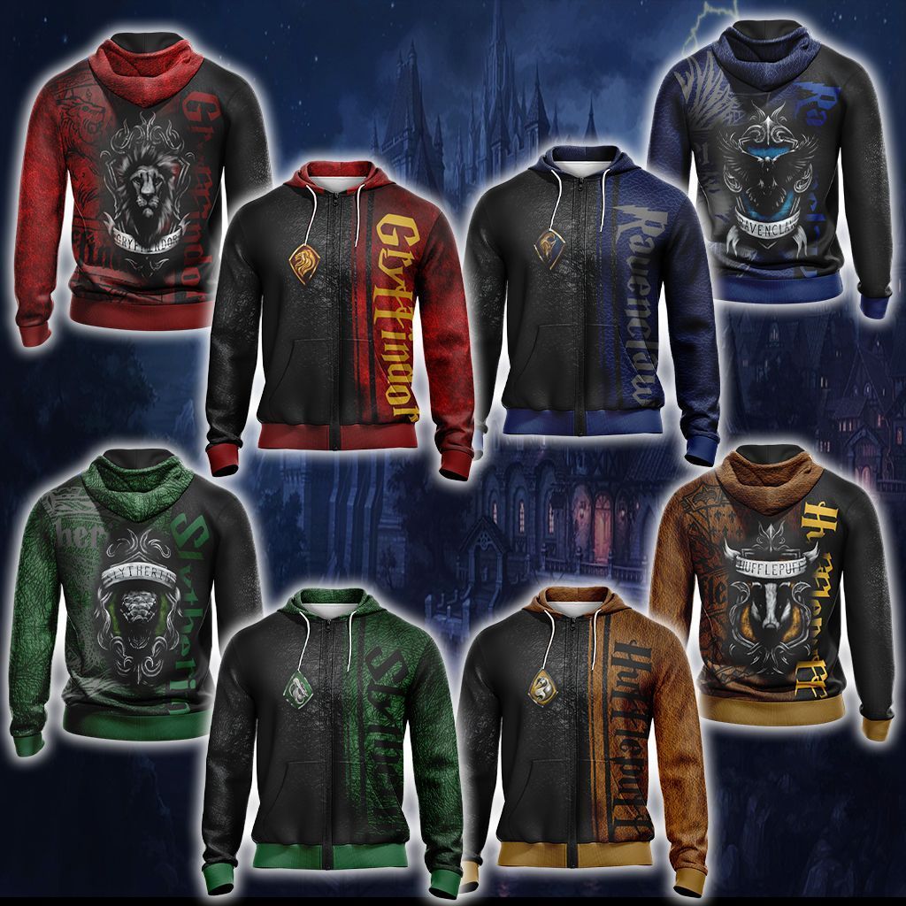 Personalized Harry Potter Hogwarts House Gryffindor Slytherin Ravenclaw Hufflepuff T-shirt Zip Hoodie Pullover Hoodie