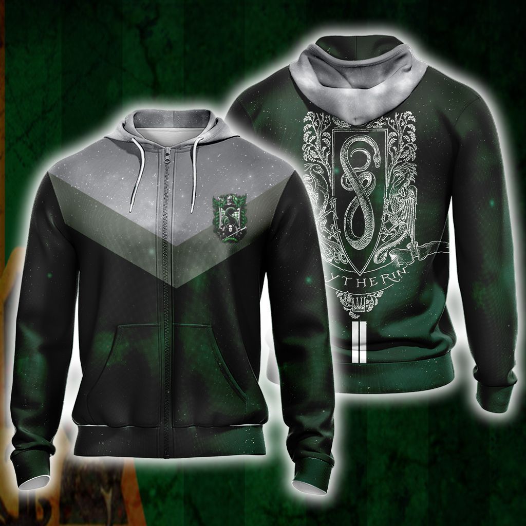 Harry Potter Hogwarts House Slytherin Unisex 3D Zip Hoodie