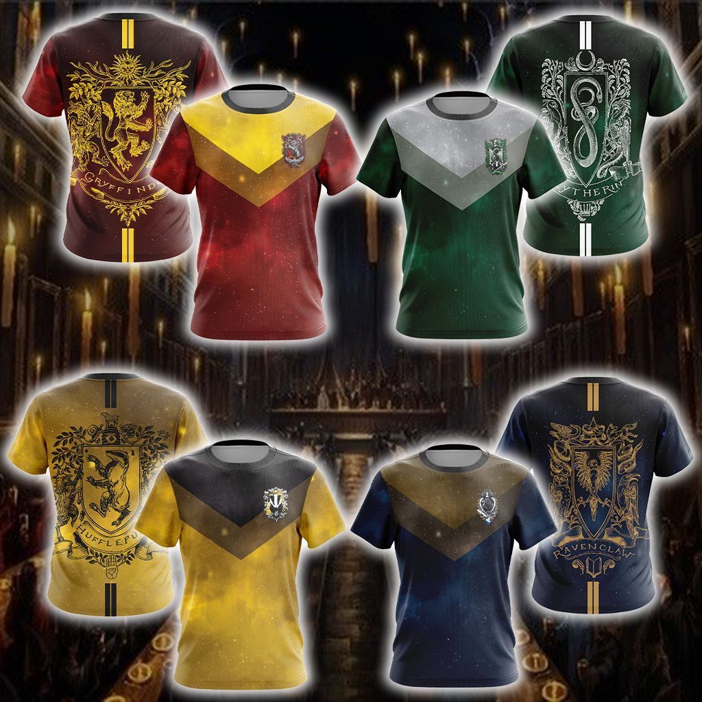 Harry Potter Hogwarts House Gryffindor Slytherin Ravenclaw Hufflepuff Unisex 3D T-shirt