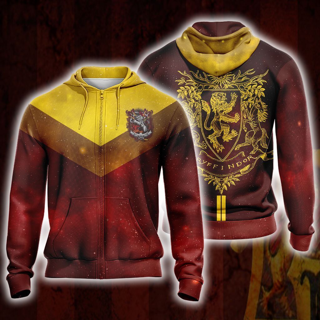 Harry Potter Hogwarts House Gryffindor Unisex 3D Zip Hoodie