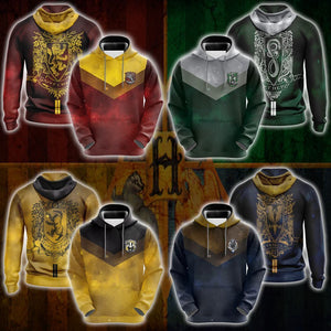 Harry Potter Hogwarts House Gryffindor Slytherin Ravenclaw Hufflepuff Unisex 3D Pullover Hoodie