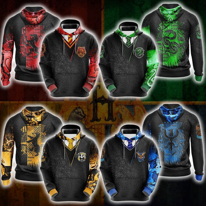 Harry Potter Hogwarts House Gryffindor Slytherin Ravenclaw Hufflepuff Unisex 3D Pullover Hoodie