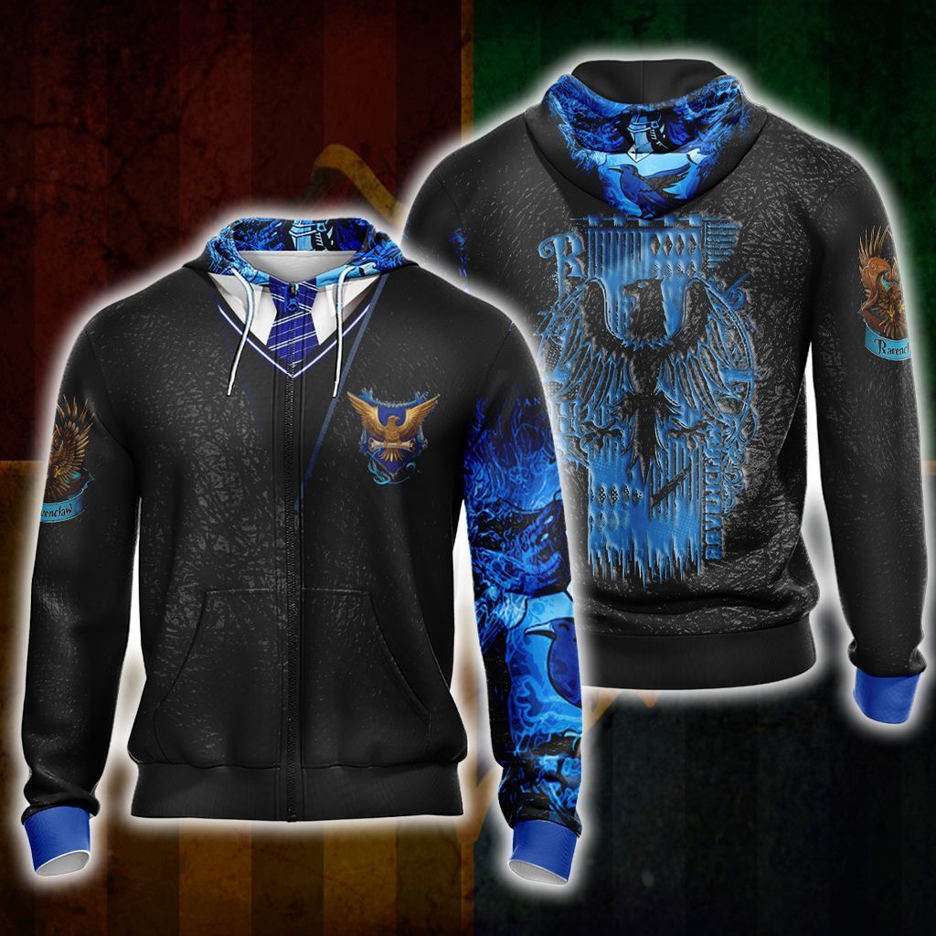 Harry Potter Hogwarts House Ravenclaw Unisex 3D Zip Hoodie