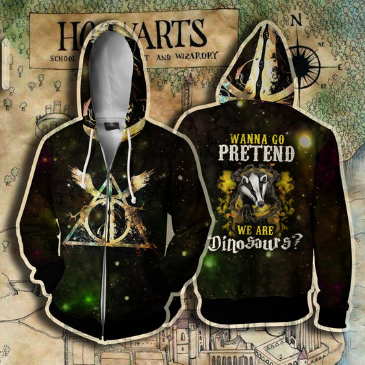 Hufflepuff Harry Potter - Wanna Go Pretend We Are Dinosaurs? Zip Hoodie
