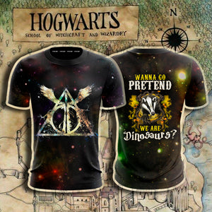 Hufflepuff Harry Potter - Wanna Go Pretend We Are Dinosaurs? Unisex 3D T-shirt