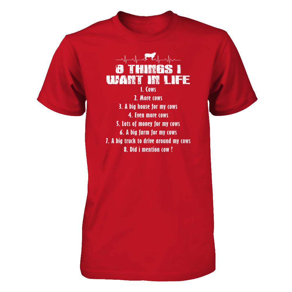 Cow Lover T-shirt 8 Things I Want In Life Gildan - Short Sleeve Tee Red