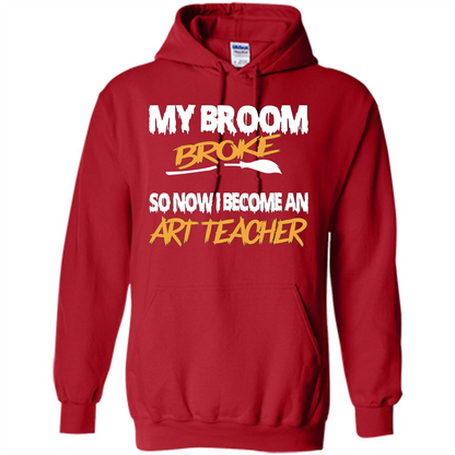 Funny Halloween Art Teacher T-shirt Broom Broke Red