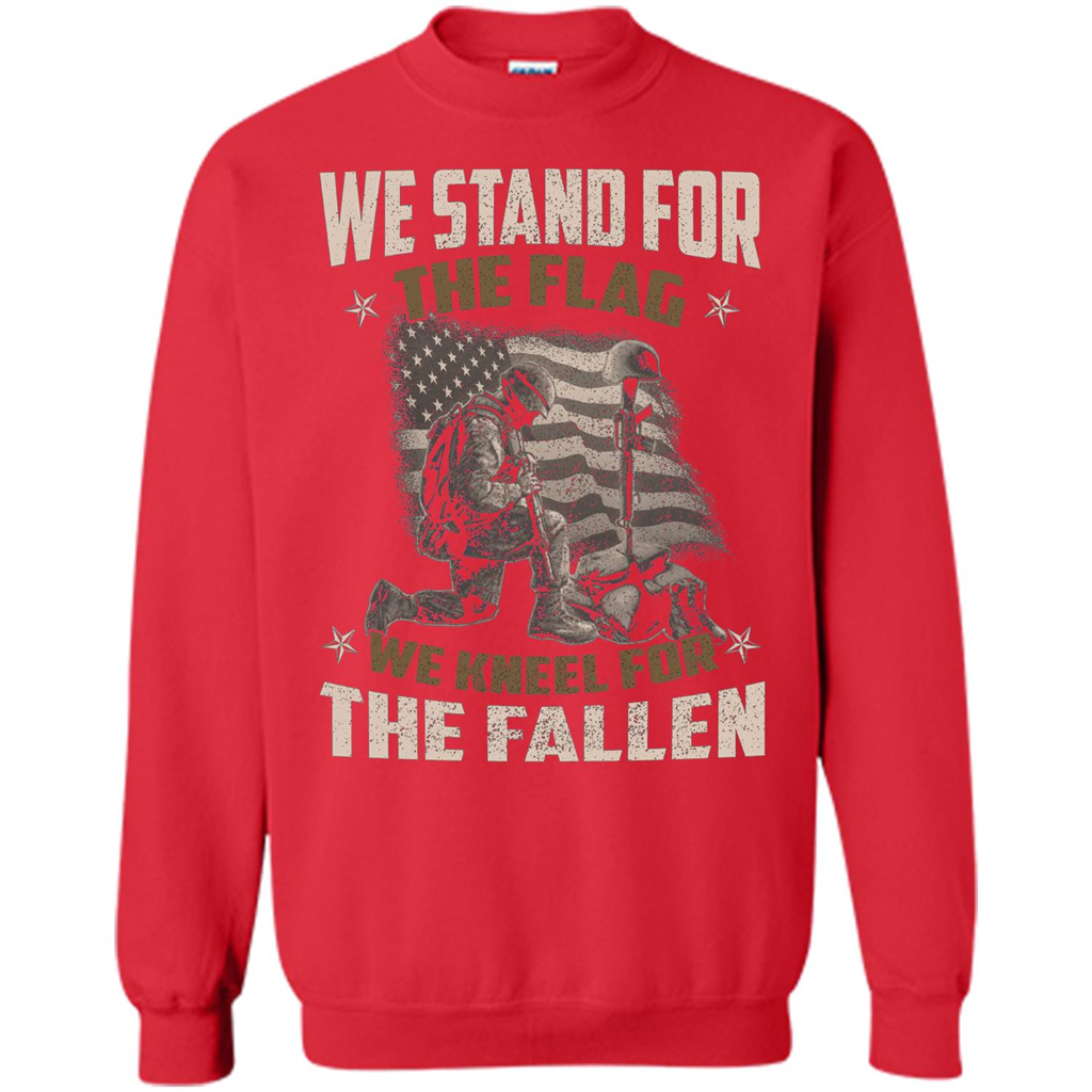 Military T-Shirt We Stand For The Flag We Kneel For The Fallen Red