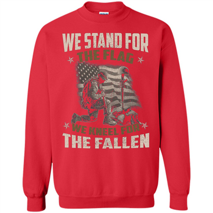 Military T-Shirt We Stand For The Flag We Kneel For The Fallen Red