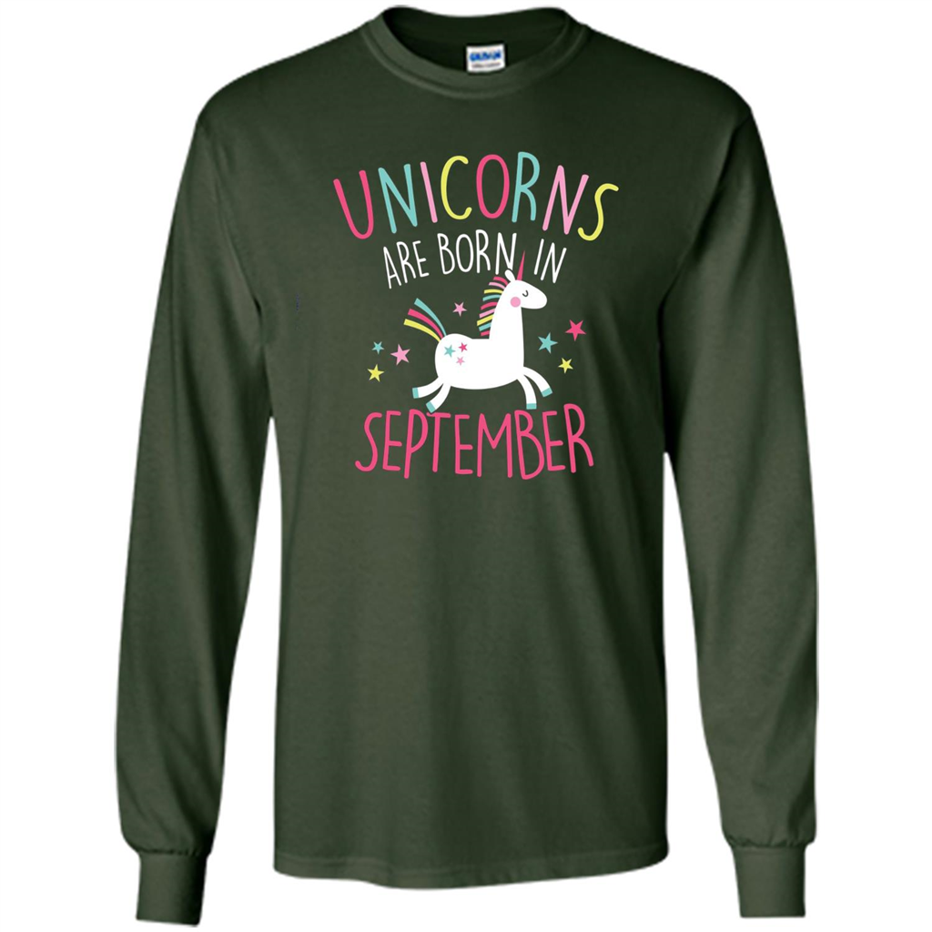 Unicorns Are Born In September Birthday T-Shirt Forest Green