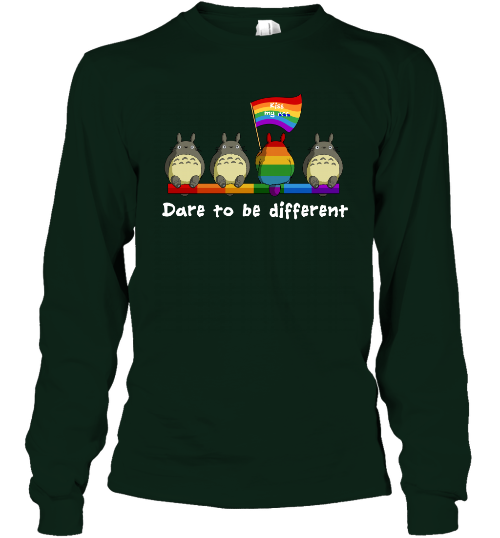 Dare To Be Different Totoro LGBT Long Sleeve T-Shirt Long Sleeve T-Shirt Forest Green