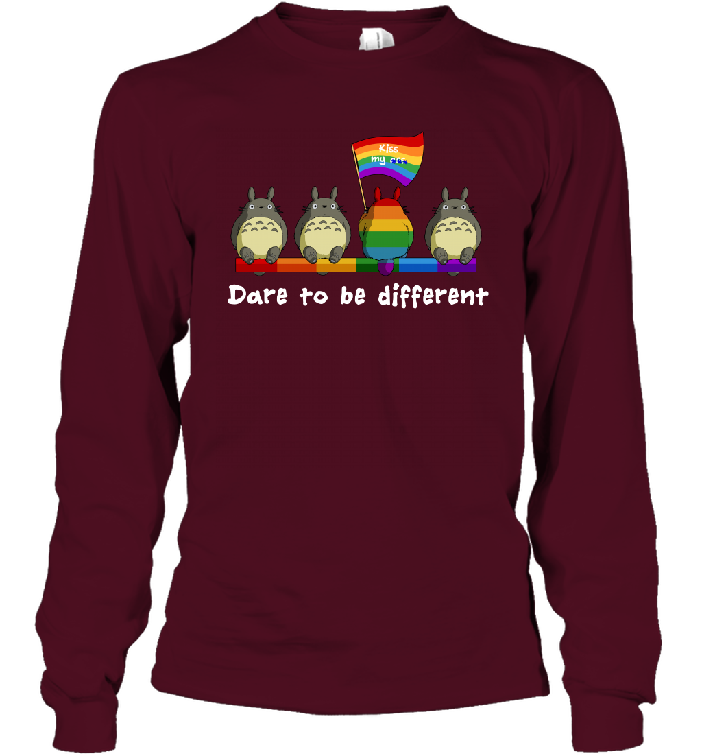 Dare To Be Different Totoro LGBT Long Sleeve T-Shirt Long Sleeve T-Shirt Maroon