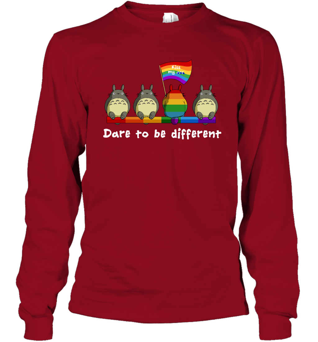 Dare To Be Different Totoro LGBT Long Sleeve T-Shirt Long Sleeve T-Shirt Cardinal Red