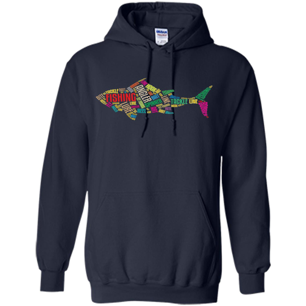 Fishing T-shirt Angler Lure Tackle Hook Reel Navy