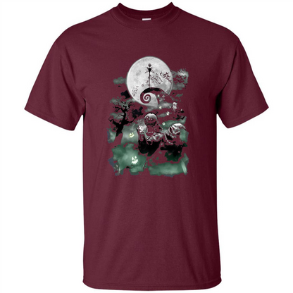 The Nightmare Before Christmas Haunted Scene T-Shirt Maroon