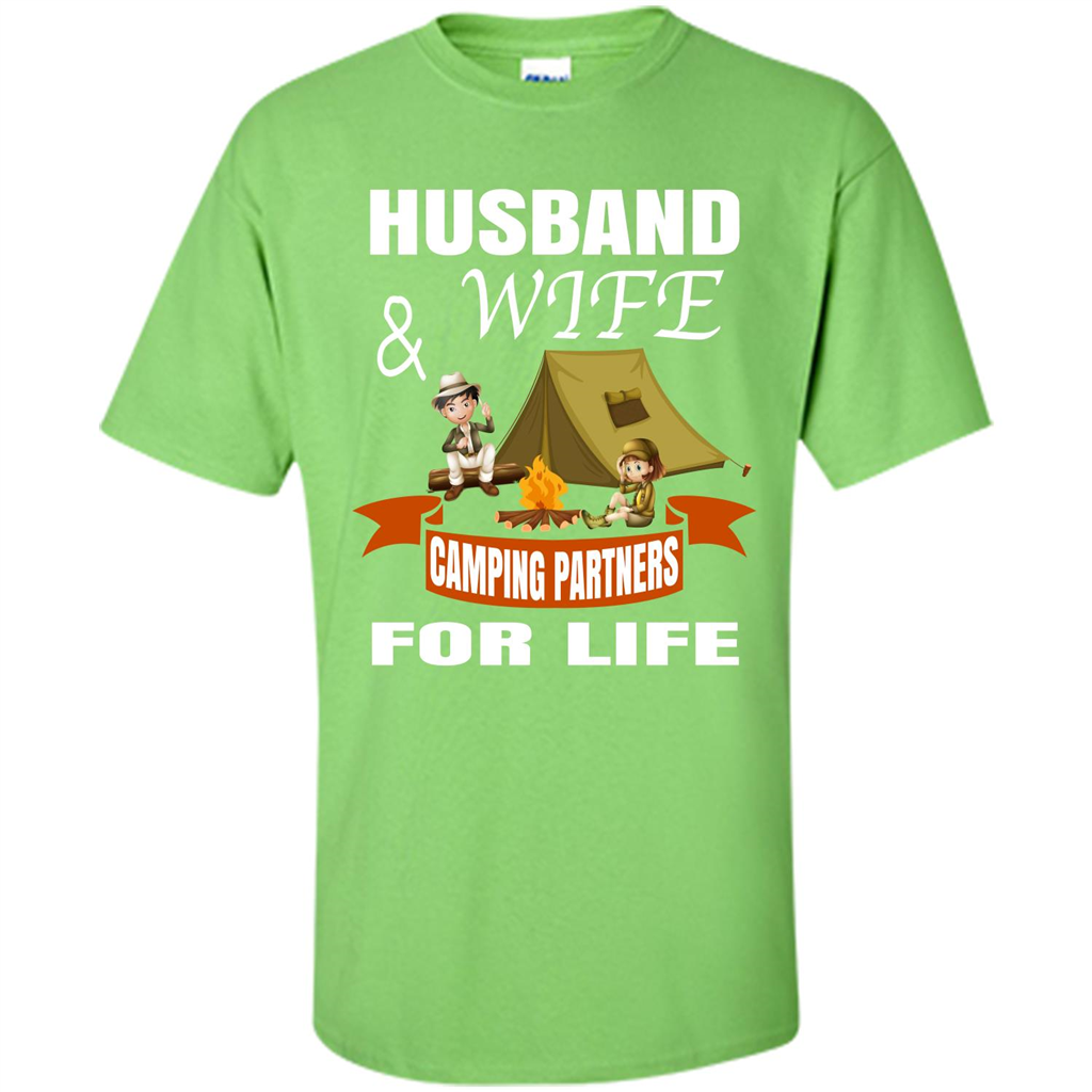 Camping Family T-shirt Husband And Wife Camping Partners For LIfe Lime