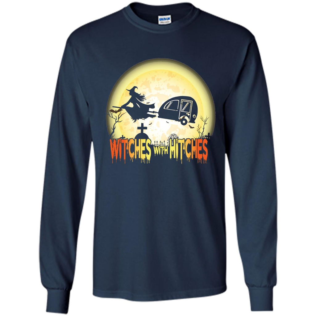Witches With Hitches Camping Funny T-shirt Halloween T-shirt Navy