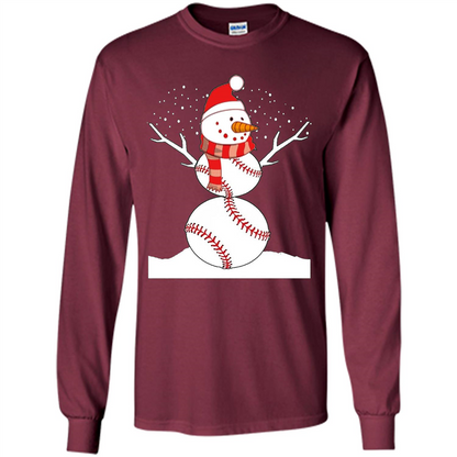 Cute Baseball Snowman Christmas T-Shirt Maroon