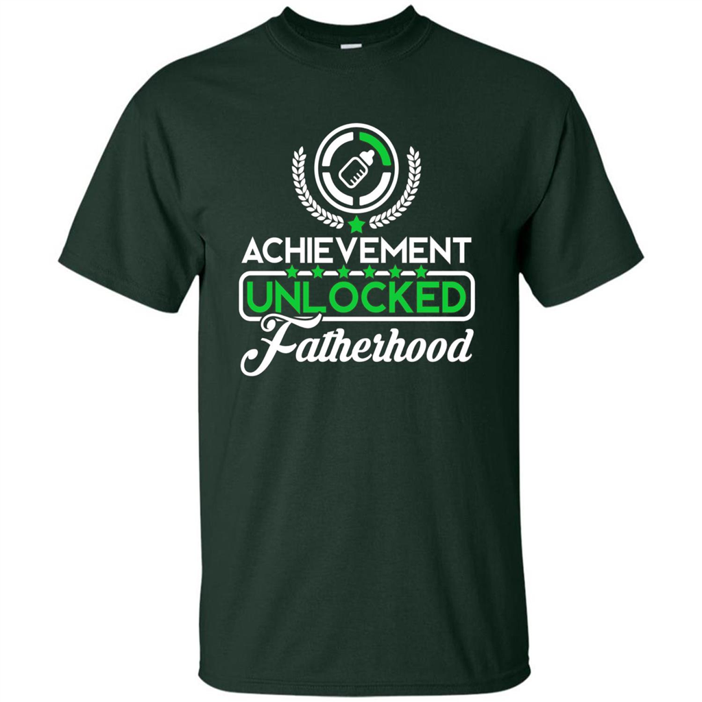 First Father's Day T-shirt Achievement Unlocked Fatherhood Forest Green