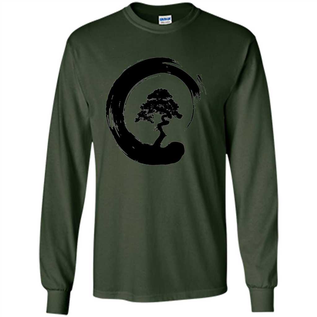 Bonsai Tree in Enso Circle - Buddhist Zen Calligraphy t-hirt Forest Green