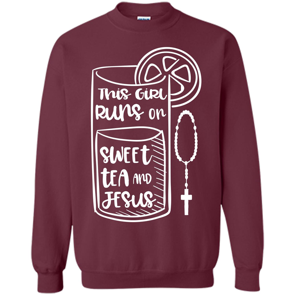 Christian T-shirt This Girl Runs on Sweet Tea and Jesus T-shirt Maroon
