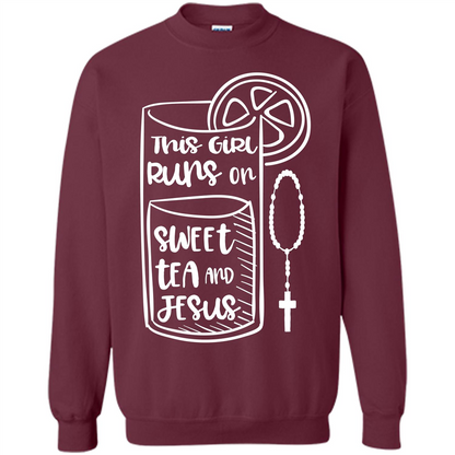 Christian T-shirt This Girl Runs on Sweet Tea and Jesus T-shirt Maroon