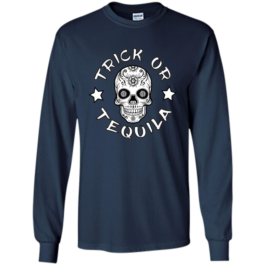 Sugar Skull T-Shirt Trick Or Tequila Halloween Navy