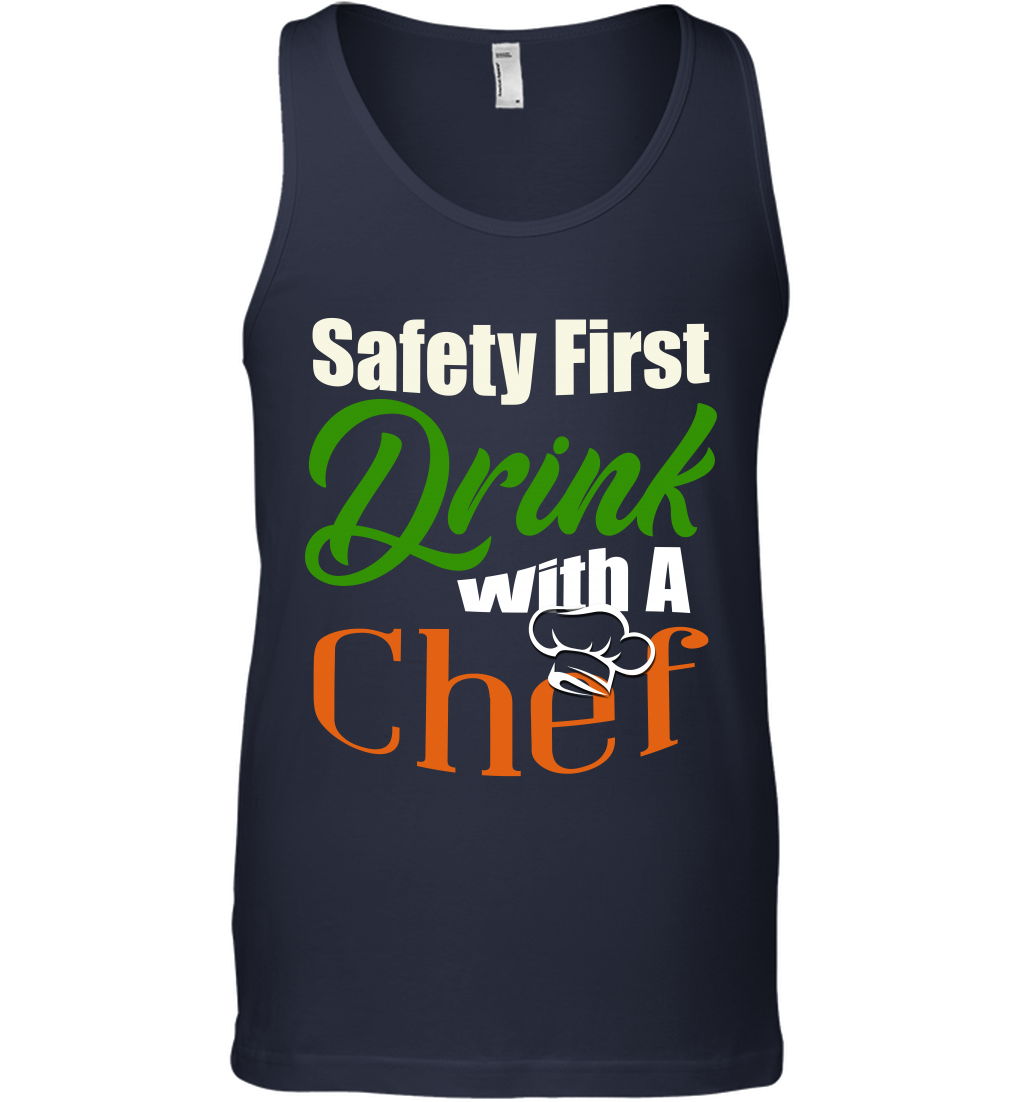 Safety First Drink With A Chef Saint Patricks Day Shirt Tank Top Navy