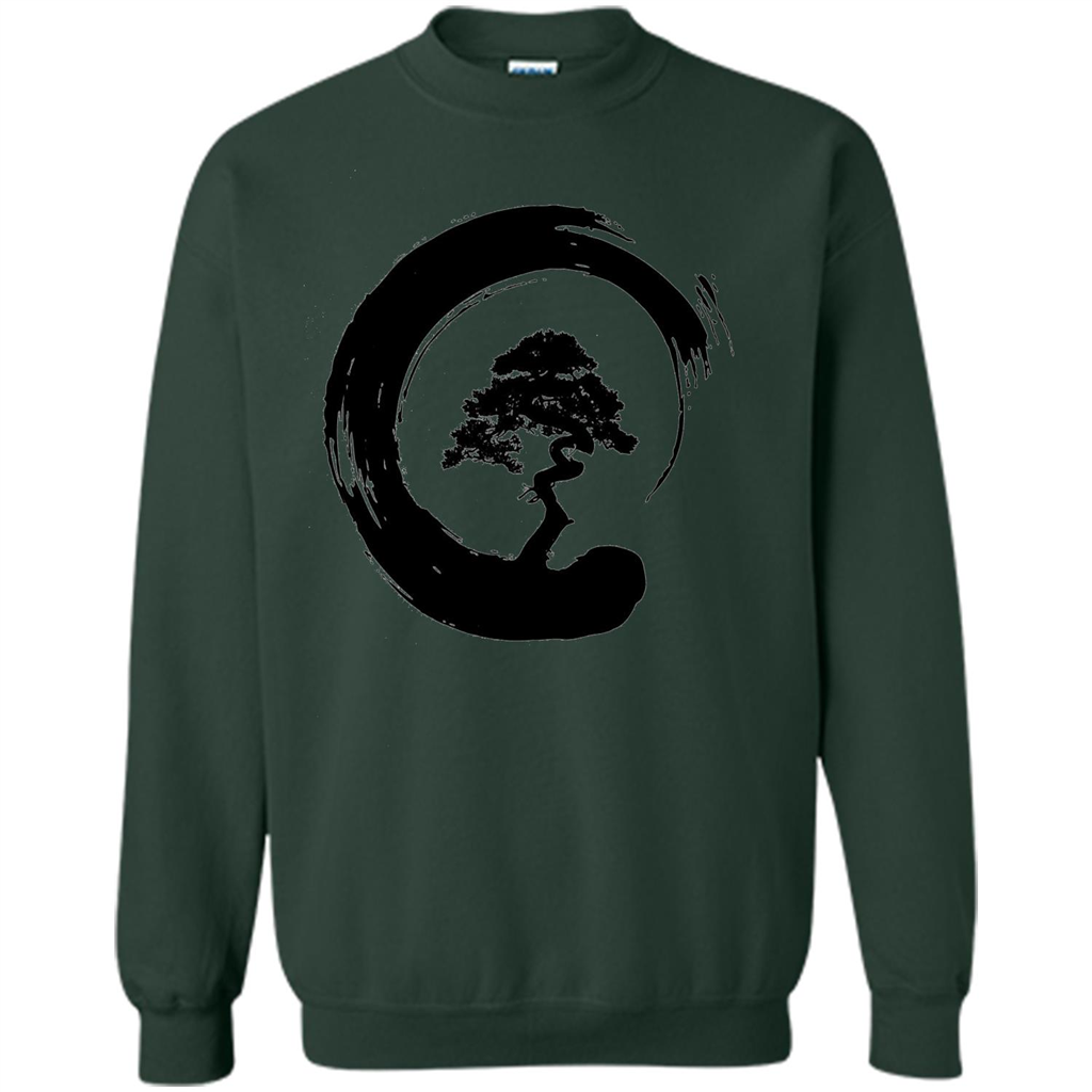 Bonsai Tree in Enso Circle - Buddhist Zen Calligraphy t-hirt Forest Green