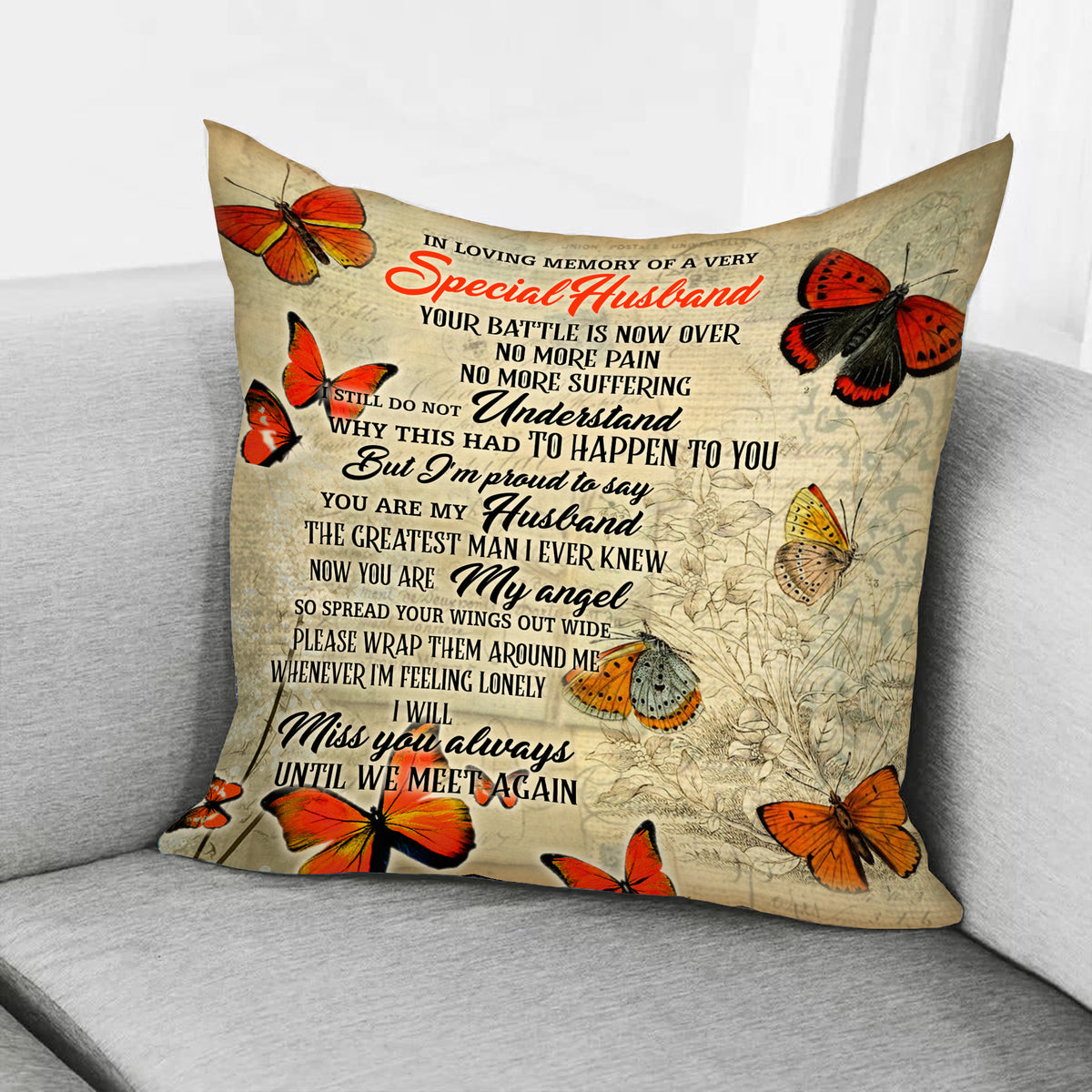 In Loving Memory Of A Very Special Husband Pillow Orange