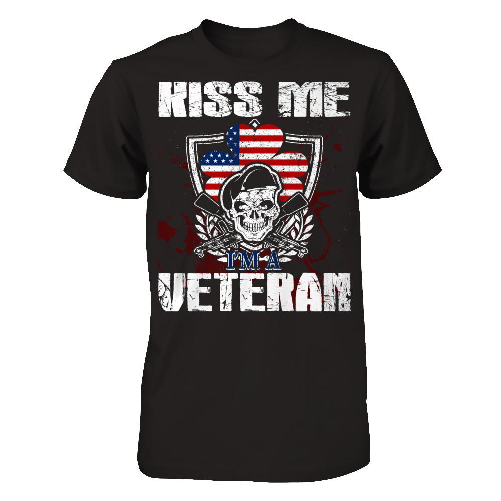 Kiss Me I'm A Veteran T-shirt Next Level - Unisex Fitted Tee Black