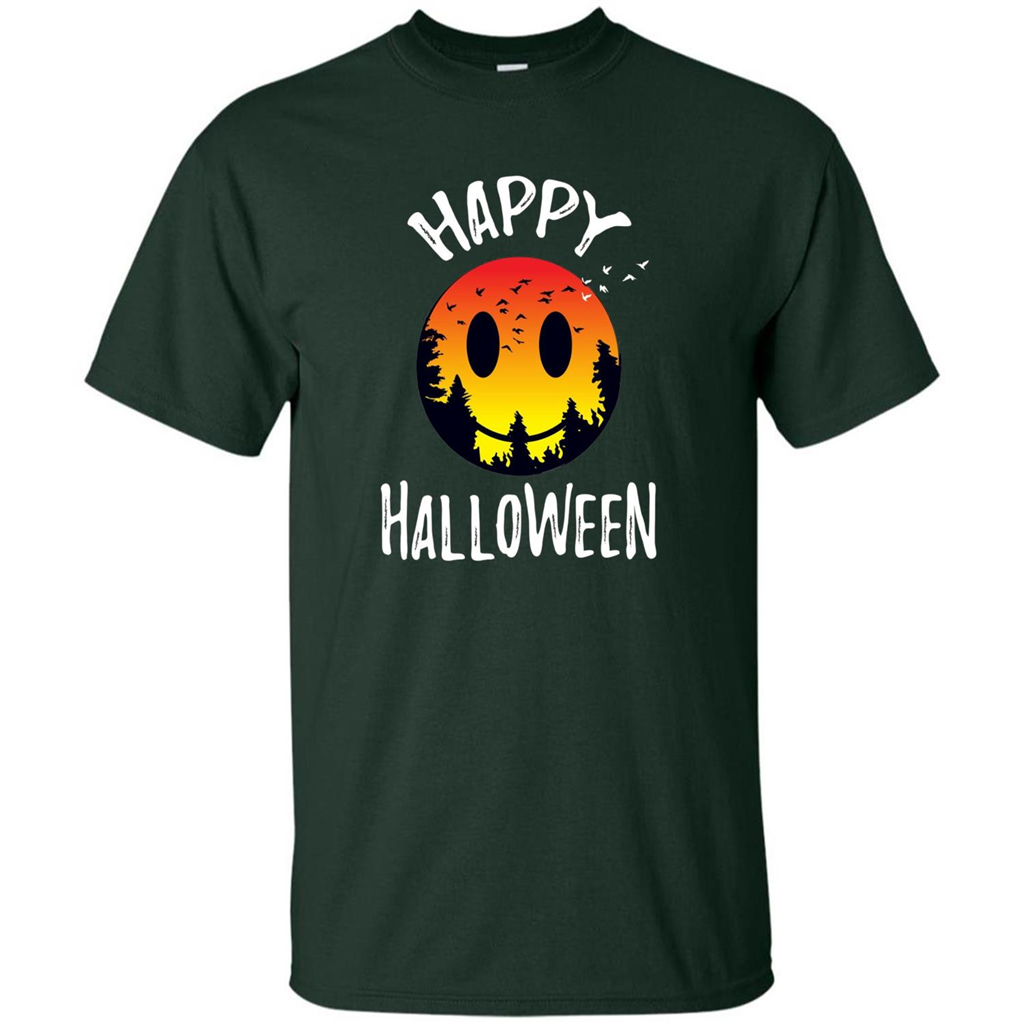 Cute Halloween T-shirt Spooky Camp Happy Face Emoji T-shirt Forest Green